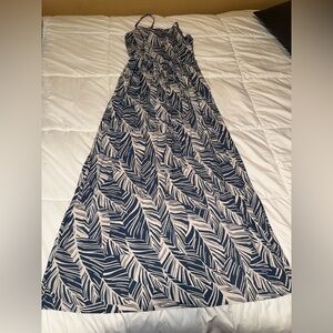 As U Wish Navy and Cream Leaf Pattern Maxi Dress